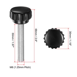 sourcing map 4pcs Knurled Clamping Knobs M8 x 50mm Metric Zinc Plated Carbon Steel Male Thread Thumb Screw on Type 30mm Plastic Round Head Threaded Hand Bolt Stud Knobs Black
