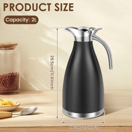 Thermal Coffee Carafe 2L Thermal Coffee Jug Stainless Steel Insulated Coffee Carafe Practical Insulated Coffee Pot Leakproof Thermal Coffee Flask Vacuum Thermal Coffee Pot for Home 7(Black)
