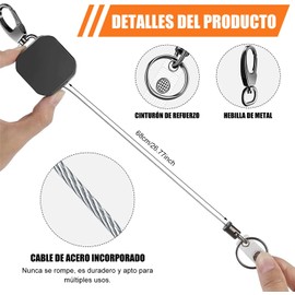 2PCS Carretes Retráctiles, Llavero Retráctil, Clip Retráctil para Tarjetas de Identificación, Extensible Con Cable de Acero (hebilla de gancho-2)