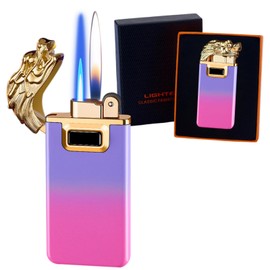 Torch Lighter, Magic Dragon Dual Flame Lighter with Refillable Butane Design, Windproof Adjustable Soft Flame and Jet Flame,Cool Lighter for Gifts Men Indoor Outdoor (Without Butane)-Pink Purple