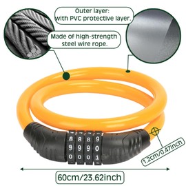 KASESSS Kids Bike Lock, Bicycle Lock 12x660mm, Bike Locks High Security, Combination Number Code Bike Locks, Cable Cycle Lock, Bike Lock Combination 4-Digit, Scooter Lock Security&Portable, Orange