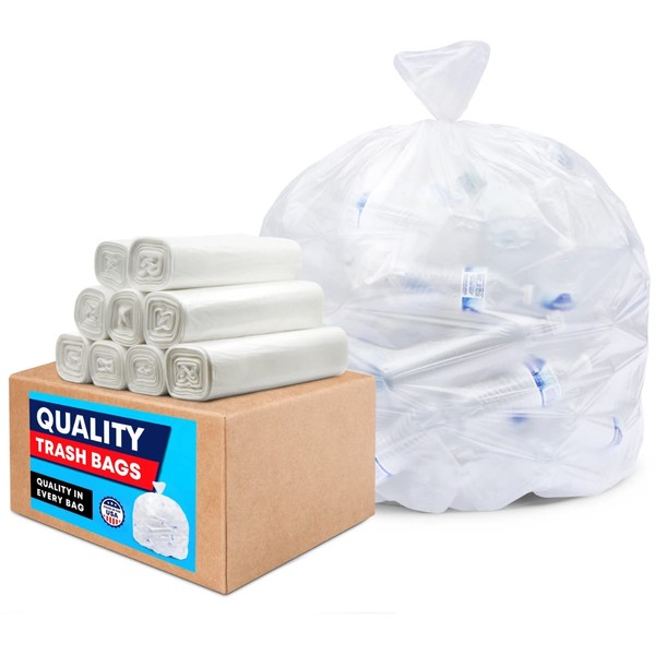 Tasker 64-65 Gallon Clear Trash Bags, Clear Recycling Bag (Huge 120 Count) 60 Gallon Clear Extra Large Recycling Garbage Bags