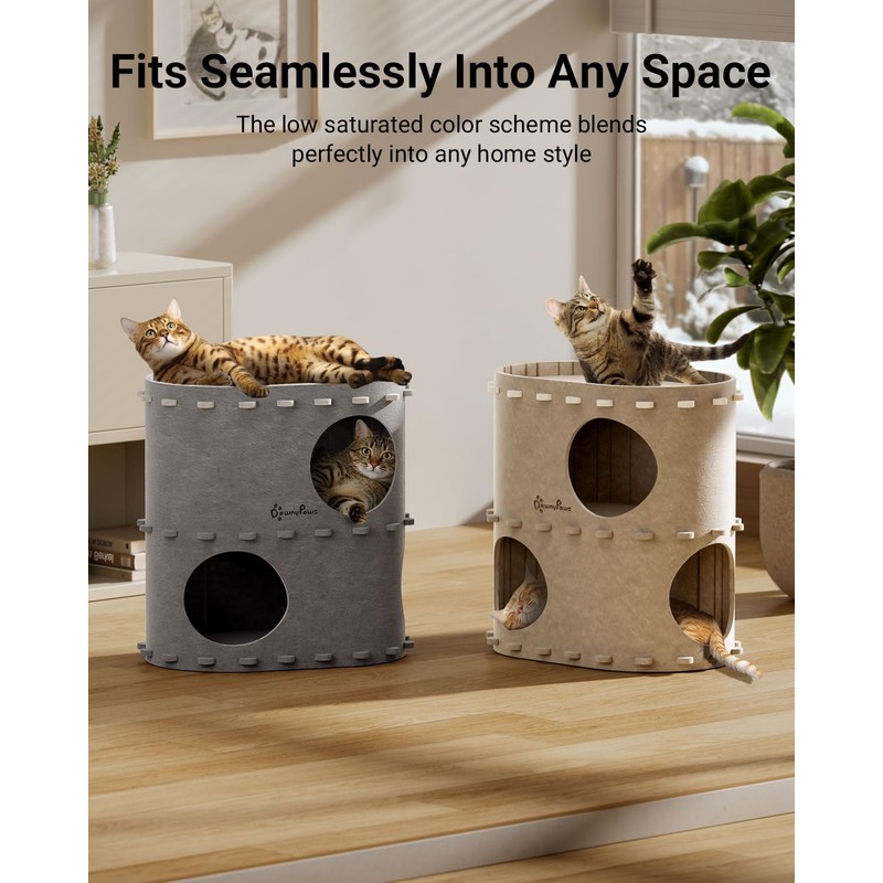 DownyPaws Cat House for Indoor Cats, 2-Storey Foldable Cat Bed