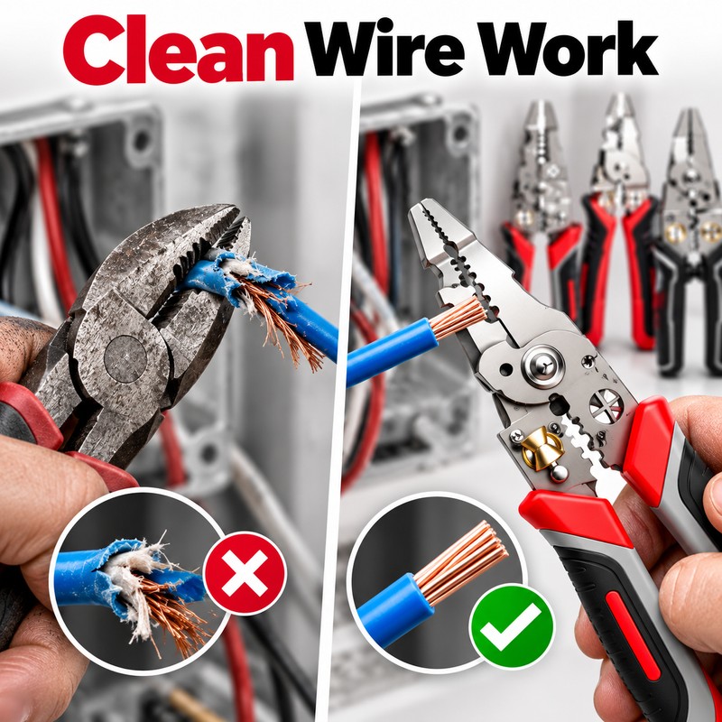 12-in-1 Multifunctional Wire Stripper Pliers, Foldable Electrician Tool with Live/Neutral