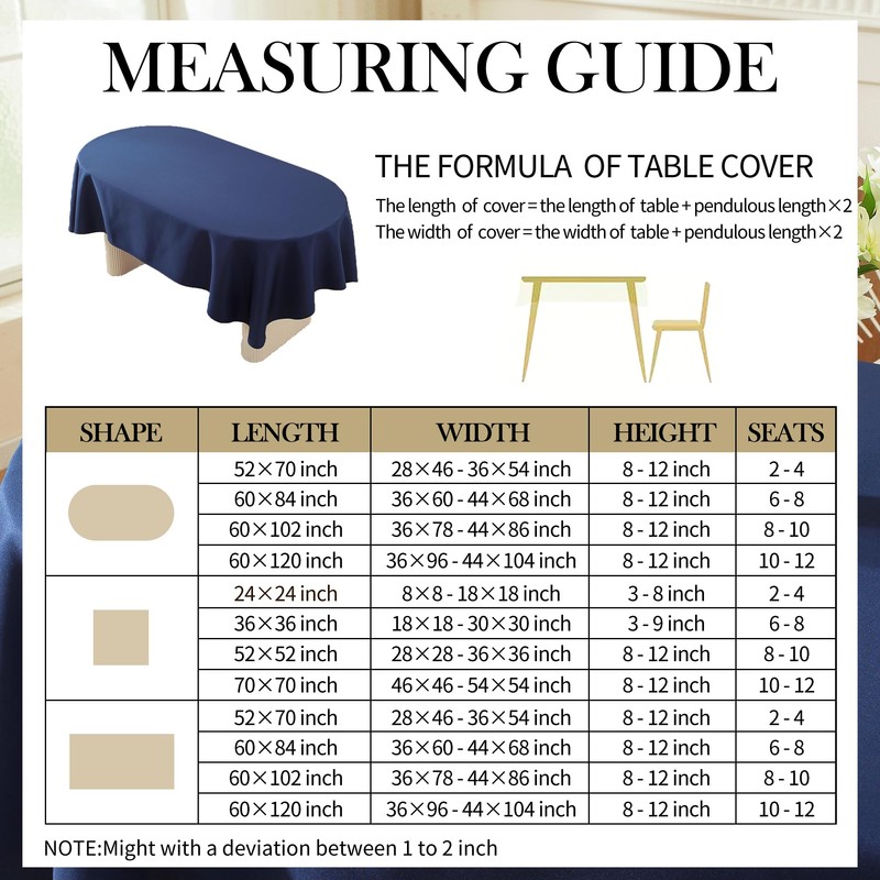 TC LUDUAN Classic Navy Blue Oval Tablecloth - Made of
