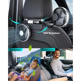 xuenair 360 Hose Cooling Fan for Car Backseat Kids Baby Rear Facing, Portable USB Car Fan for Vehicle SUV RV Pickup Truck Headrest - Powerful 3-Speed LED Light
