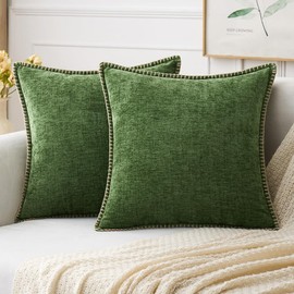 MIULEE Pack of 2 Couch Throw Pillow Covers 18x18 Inch Moss Green Farmhouse Decorative Pillow Covers with Stitched Edge Soft Chenille Solid Dyed Spring Pillow Covers for Sofa Bed Living Room
