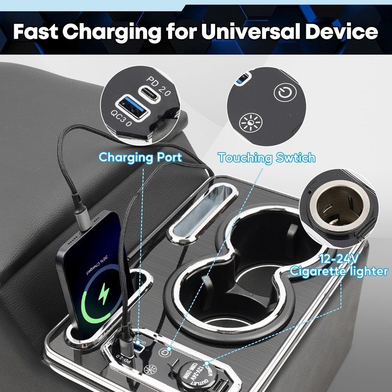 Upgraded Center Console, Truck Bench Front Seats Center Console Organizer