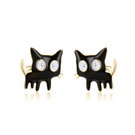 SLUYNZ Sterling Silver Small Cat Studs Earrings for Women Teens Black Cat Earrings Studs Small Kitten Earrings Cat Gift for Cat Lovers (B-GOLD)