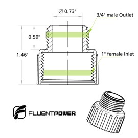 FLUENTPOWER Standard Garden Hose Adapter Fitting, Plastic Hose Connector for Submersible Sump Utility Water Pump, Convert 1 Inch Female to 3/4 Inch Male