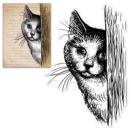 Cat Background Clear Stamps for Card Making, Peeking Cat Animal Clear Rubber Stamps for Holiday Card Making Decoration DIY Scrapbooking Transparent Album Decor Paper Craft