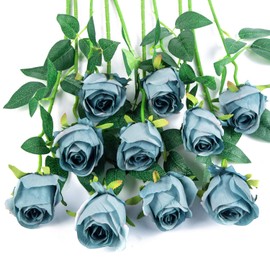Flojery 10pcs Artificial Rose Flowers Long Stem Fake Silk Roses for DIY Wedding Bouquet Table Centerpiece Home Decor (Blue)