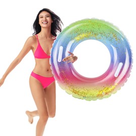 Swimming Ring with Handle Swimming Ring Rainbow Sequins Adult Round Swimming Ring Swimming Ring Tube for Pool Assistance Swimming Summer Pool Party Bathing Ring Approx. 80 cm