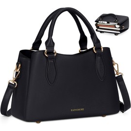 RAINSMORE Bolsas de Mujer PU Impermeable Bolsa de Mano Bolsa Tote Mujer con Bandolera Ajustable Bolso Crossbody Hombro para Trabajo Casual Citas Negro