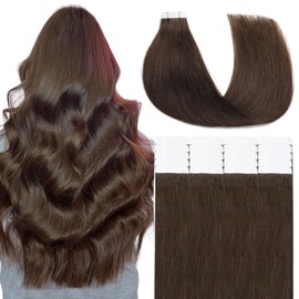 VINBAO Tape in Human Hair Extensions 18 Inch Color #2 Darkest Brown Tape ins for Women Adding Volume 20Pcs 50 Gram Straight Real Human Hair (tape#2-18Inch)
