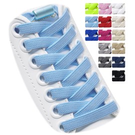 Puzeam 2 Pairs Elastic Laces - No Tie Shoelaces for Kids, Adults Trainers Shoes Light blue 120