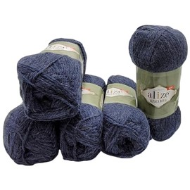 5 x 100 g Ilkadim Export Alpaca Royal Knitting Wool, 500 g Knitting Yarn Plain with 15% Alpaca Wool (Denim Blue 203)