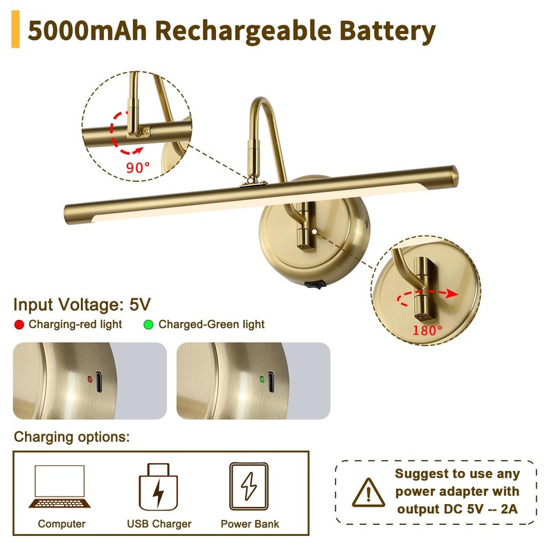 JOOSENLUX Battery Operated Picture Light Gold - Modern Wireless Picture