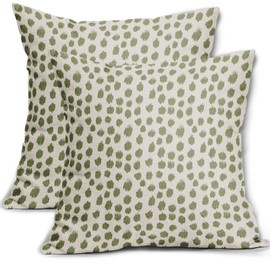 Sage Green Cream Pillow Covers 18x18 Set of 2 Boho Design Polka Dot Throw Pillows Modern Brush Strokes Print Decorative Outdoor Pillowcase Square Cushion Cover Linen Pillow Case for Sofa Couch Bed