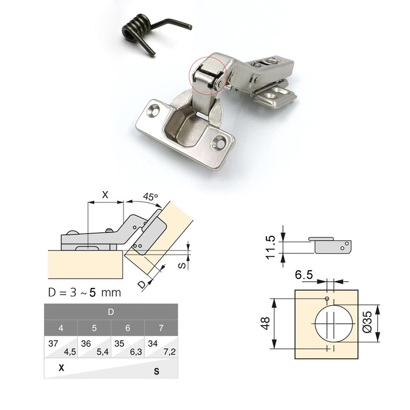 LIKERAINY 45 Degree Hinge 35mm with Hydraulic Damper for Special