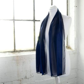 Basic Sense Shiny Satin Scarf Lightweight Silky Chiffon Solid Plain Strip Neck Scarves, Navy