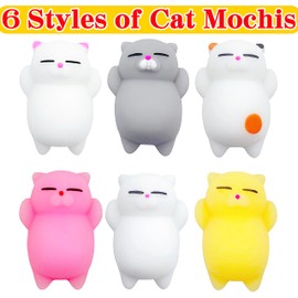 6 Pcs Cat Mochi Squishy Toys for Kids Party Favors, Animals Kawaii Squishies, Sensory Mini Mochi Toys for Kids, Fidget Bulk Toys for Kids Prizes, Easter Basket Stuffers, Goodie Bag Stuffers