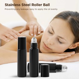 Essential Oil Roller Bottles, 10ml Thick Glass Perfume Roller Bottles with Funnel Opener and Dropper Colored Glass Empty Bottles with Stainless Steel Roller Balls (Black, 4 Pack)