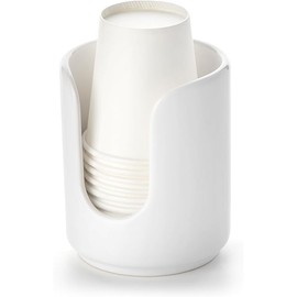3 oz Original Ceramic Bathroom Cup Dispenser with 5 PLA Paper Cups, Bathroom Essential Accessories for Mouthwash Holder on Vanity Countertops (1 Pack, White)