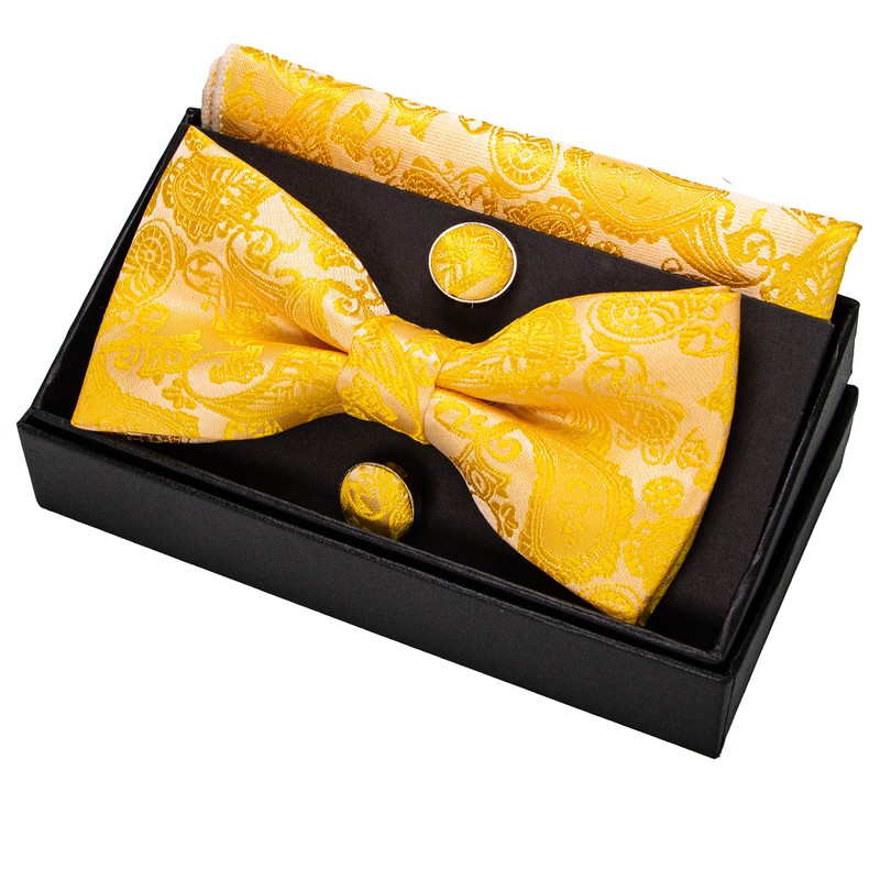 Jemygins Paisley Bow Tie, Men’s Pocket Handkerchief and Cufflinks Set