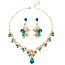 Yolev Green Jewelry Sets for Women Gold Crystal Rhinestone Earrings Choker Necklace Green Necklace for Women Bridal Bridesmaid Prom Costume Wedding Party