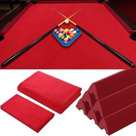 Mixweer Billiard Cloth for 8 ft Pool Table Pre Cut Felt with 6 Cloth Strips and 6 Pool Table Rubber Bumpers for Bars, Clubs, Hotels Replacement(Red)