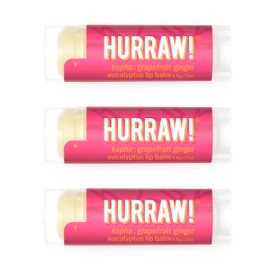 HURRAW Bálsamo Labial De Pomelo, Jengibre Y Eucalipto(Kapha), Paquete De 3 Orgánico, Vegano Certificado, Libre De Crueldad Animal Y Sin Gluten....    