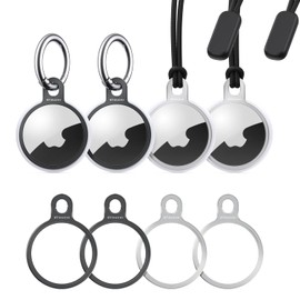 [4er Pack] Stouchi AirTag Schlüsselanhänger Rostfreier Stahl AirTags Hülle Case Holder mit Zwei Schlüsselanhängern und Zwei Riemen Einfache Einrichtung Schlankes Design für Air Tag Schlüsselfinder