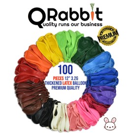 QRabbit 12" Extra Thick Party Balloons, 100 Pack Premium Quality Latex Balloons Assorted Colors, 15 Bright Rainbow Colors Balloons for Wedding Birthday Graduation Anniversary Party Event Decoration