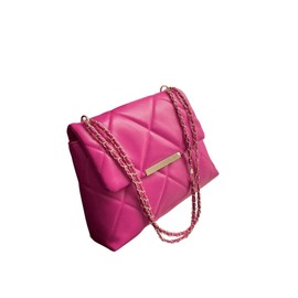 Floerns Women's Quilted Tote Bag Square Bag Leather Clutch Purse Flap Shoulder Bag Hot Pink One-Size