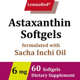 LemnaRed Free-Form Astaxanthin 6mg Softgel-60 Softgels Dietary Supplement Strongest Antioxidant Immune Supports Supports Eye,Joint & Skin Health Formulated with Sacha Inchi Oil