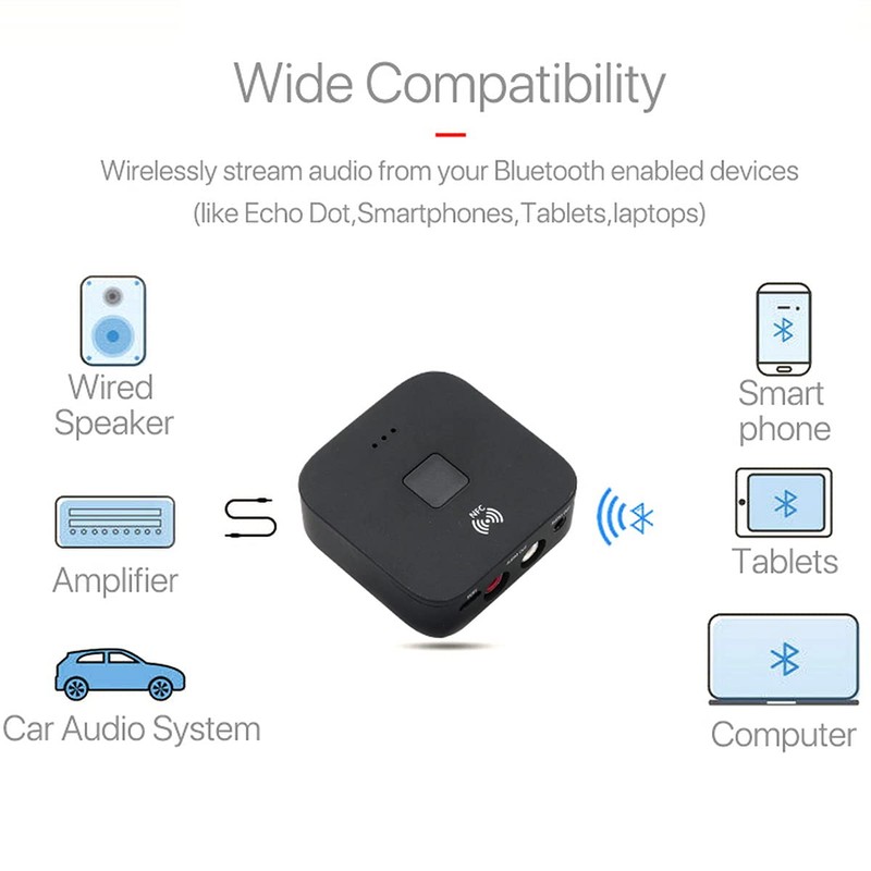 Bluetooth 5.0 Receiver Wireless 3.5mm AUX NFC to 2RCA Audio
