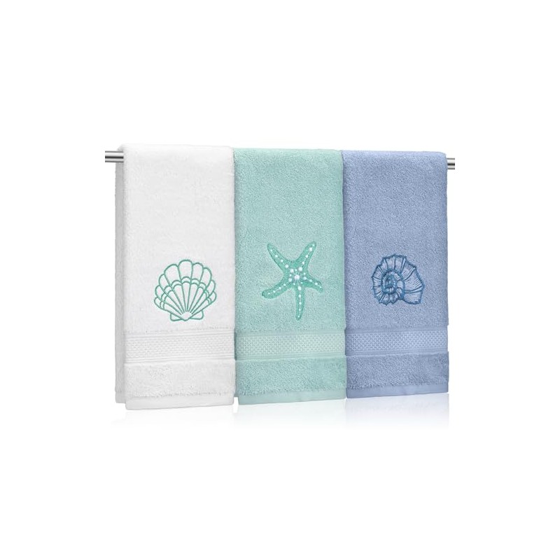 Hahafelt 3 Pack Coastal Hand Towels - 100% Cotton Beach