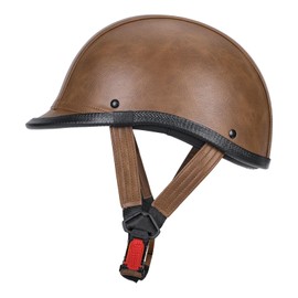 LNCHAO Handmade Leather Motorcycle Helmet Retro Half Face Helmet for Adults Men & Women, Lightweight Open Face 1/2 Vintage Helmets for Moped Cruiser Scooter Chopper DOT Approved (Brown, Small)