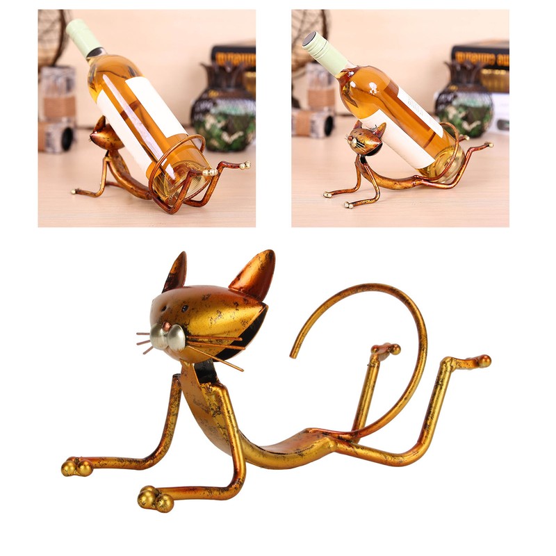 Cat Wine Holder Innovative Modern Style Decorative Metal Cat Shaped