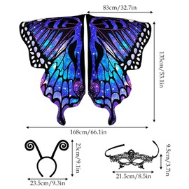 LIURFLNC Women's Butterfly Costume for Adults, Carnival Costume with Butterfly Headband Lace Mask, Women's Costume for Carnival Theme Party