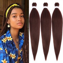 ADIASAI Braiding Hair Pre Stretched 16 Inch 3 Packs, Dark Brown Pre stretched Braiding Hair for Professional Braiding Hair Extensions, Hot Water Setting Yaki Texture Synthetic Hair(33#)