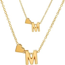 M Necklace Bracelet Set for Women Heart Alphabet Pendant Necklace，Letter Bracelet Gold Heart M Letter Necklace Mother's Day Gift (SET M)