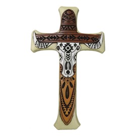 Ebros Gift Rustic Southwestern Tiki Tribal Tattoo Cowboy Hat Bull Cow Skull Layered Wall Cross Decor Plaque Figurine