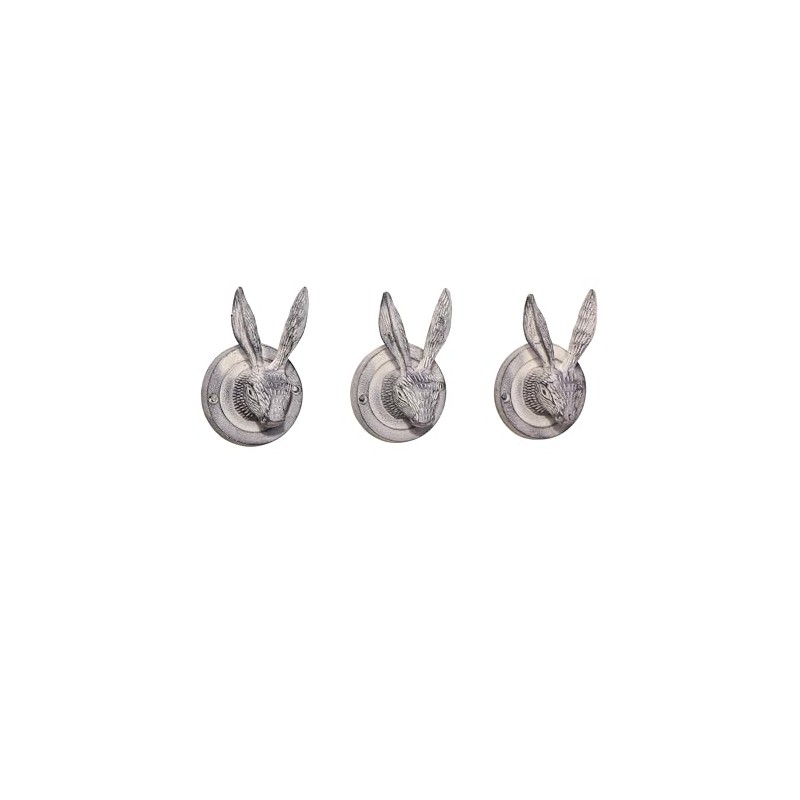 Melody Maison Set of 3 Grey Hare Head Coat Hooks
