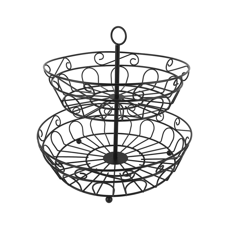 Fruit Basket Black Iron European Style Double Layer Fruit Storage