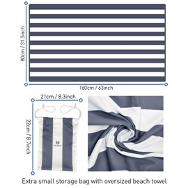 Victoper Microfiber Beach Towel Oversized Rapid Drying Sand Free Soft Compact Lightweight Qualities Beach Towels for Adults Ideal for Swimming Beach Yoga Gym Carry Bag Sky Blue Stripes 79x35 Inch