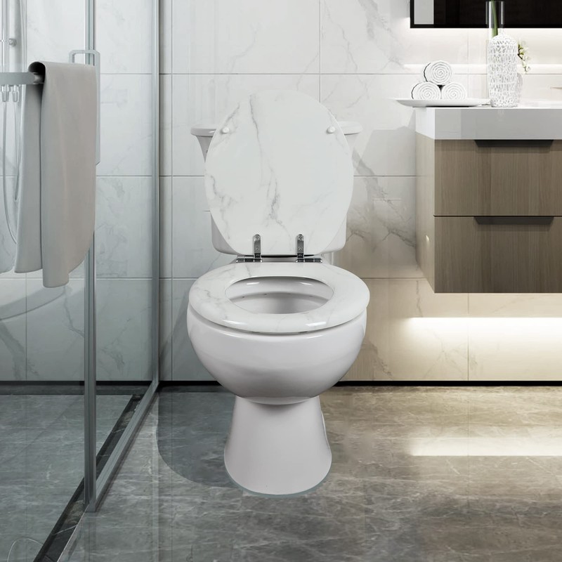 Angel Shield Marble Toilet Seat Durable Molded Wood with Quiet
