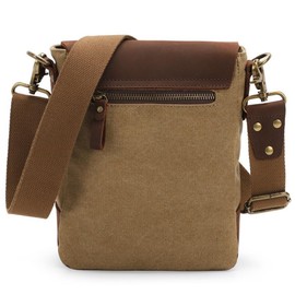 Allacki Mens Canvas Shoulder Bag Small Crossbody Retro Messenger Bag Satchel (Khaki)