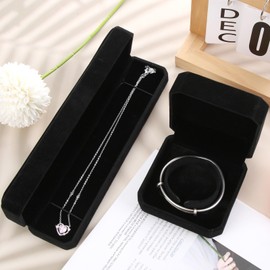 IBEIKE Velvet Necklace Gift Box - 2 Pieces Jewellery Gift Boxes, Black Rectangle Long Chain Necklace Box Velvet Bracelet Boxes Gift for Jewellery Packaging, Jewelry Display Boxes